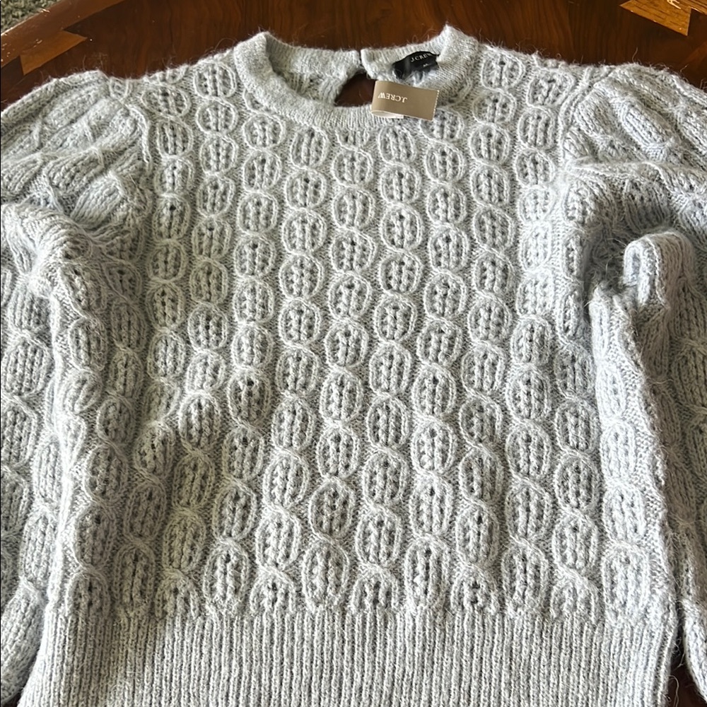 J.Crew Blue Gray Crew Neck Sweater with Cable Knit Design